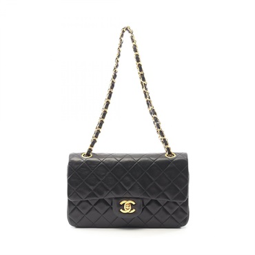 CHANEL Matelasse W Flap Crossbody Chain Shoulder Bag A01113 Lambskin Black GHW