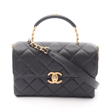 CHANEL Matelasse Top Handle Chain Shoulder Bag AS3982 Calfskin Black GHW Used