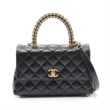 CHANEL Coco Handle Flap Matelasse Shoulder Handbag A92990 Calfskin Black GHW