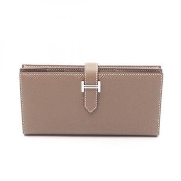 HERMES Bearn Soufflet Bi-fold purse W Epsom leather Etoupe Grey Used SHW Women