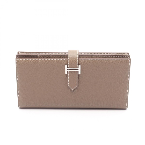 HERMES Bearn Soufflet Bi-fold purse W Epsom leather Etoupe Grey Used SHW Women