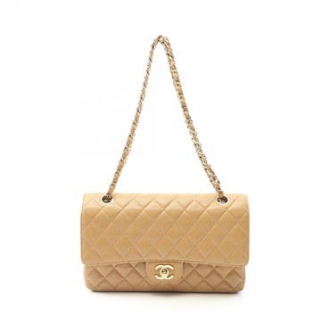 CHANEL Matelasse Double Flap Shoulder Bag A01112 Calfskin Beige GHW Used Women