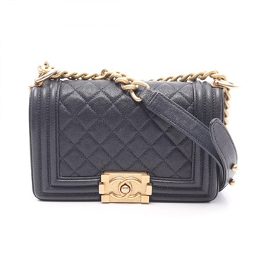CHANEL Boy Chanel Small Chain Shoulder Bag A67085 Calfskin Navy GHW Used