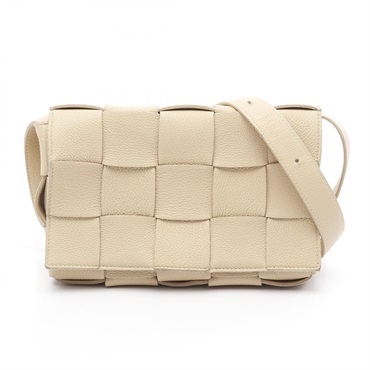 BOTTEGA VENETA Cassette Intrecciato Shoulder Bag 666870 leather Beige Used Women