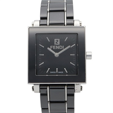 FENDI Quadro Wrist Watch 6200L Quartz Stainless Steel ceramic Used Women Black