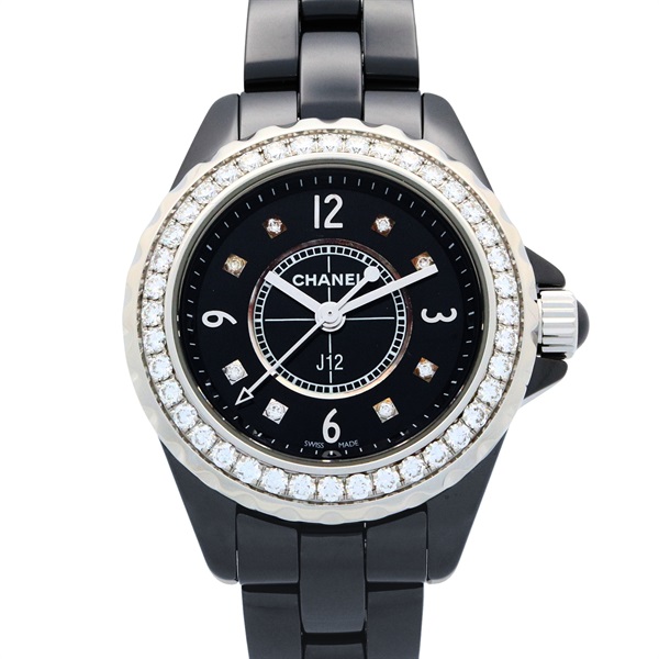CHANEL J12 8P Diamond/Bezel Diamond Wrist Watch H2571 Quartz ceramic Used Women
