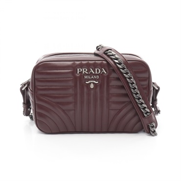 PRADA Diagram Crossbody Chain Shoulder Bag Leather Bordeaux Used Women