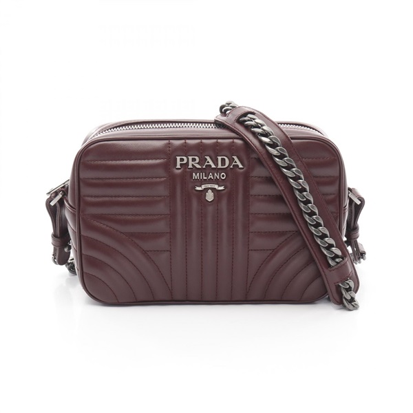 PRADA Diagram Crossbody Chain Shoulder Bag Leather Bordeaux Used Women