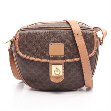 CELINE Macadam Shoulder Bag crossbody canvas leather Brown Used Women