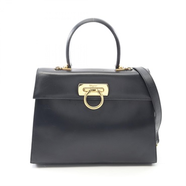 Salvatore Ferragamo Gancini 2Way Shoulder Handbag 21 2181 leather Black Used