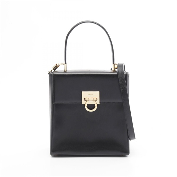 Salvatore Ferragamo Gancini 2Way Shoulder Handbag 21 8658 leather Black Used