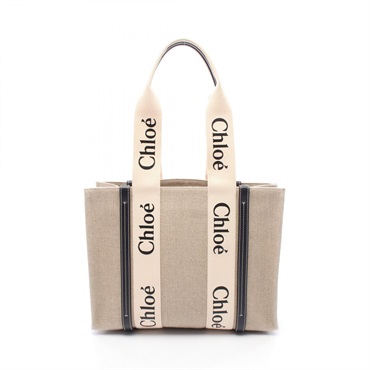 Chloe Woody Medium Shoulder Tote Bag CHC22AS383I26 Canvas Leather Beige  Used