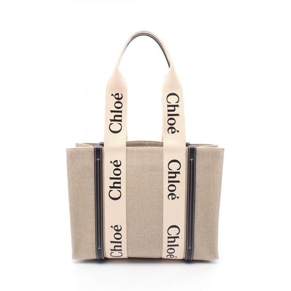 Chloe Woody Medium Shoulder Tote Bag CHC22AS383I26 Canvas Leather Beige  Used