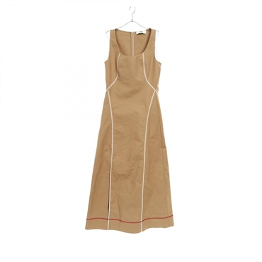 FENDI Sleeveless Long Flare Dress FDD365 AUJR Cotton Beige #38 Used Women