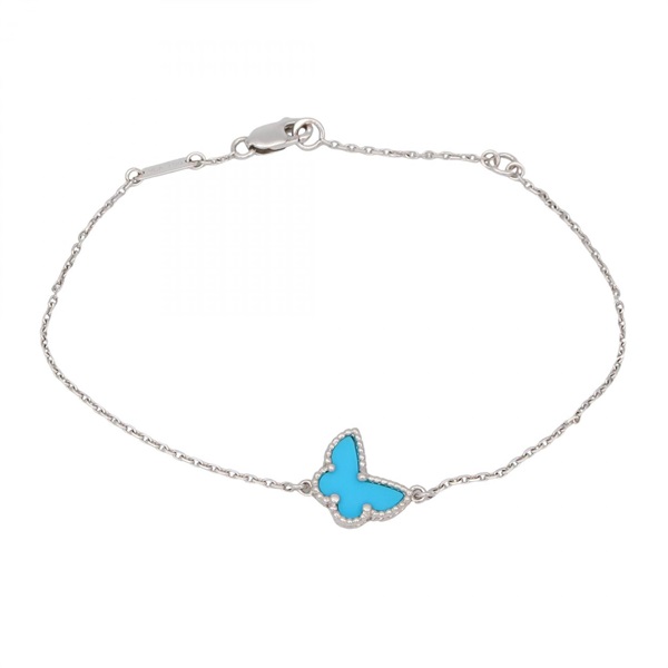 Van Cleef & Arpels Sweet Papillon Turquoise chain Bracelet 17.5cm 18KWG Used