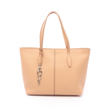 TOD'S JOY Hand Shoulder Tote Bag leather Beige Used Women SHW logo