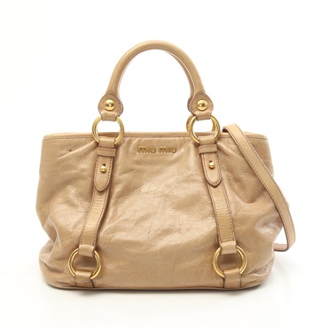 Miu Miu 2Way Crossbody Shoulder Handbag RN0685 Leather Beige Used Women