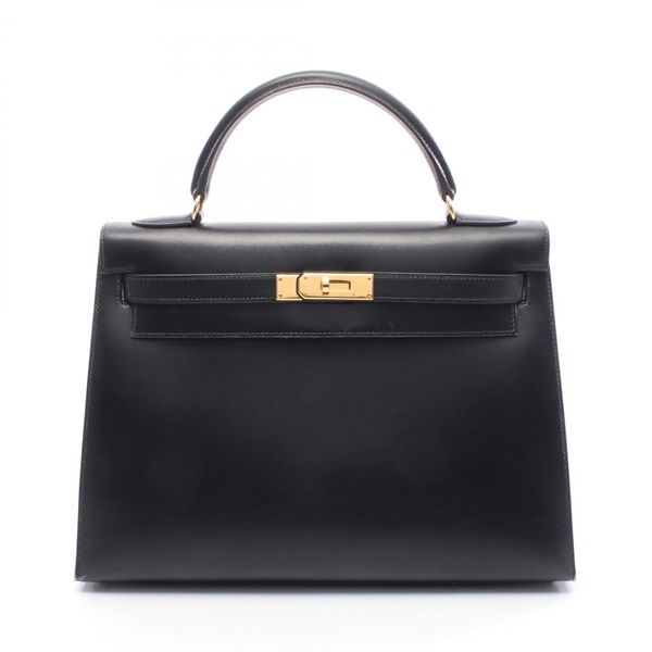 HERMES Kelly 32 Shoulder Handbag Box calf leather Calfskin Black Used Z GHW