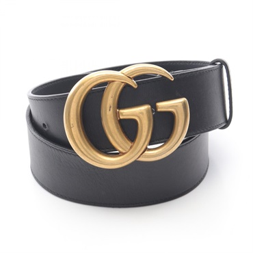 GUCCI GG Marmont belt leather Gold Plated Black Used mens