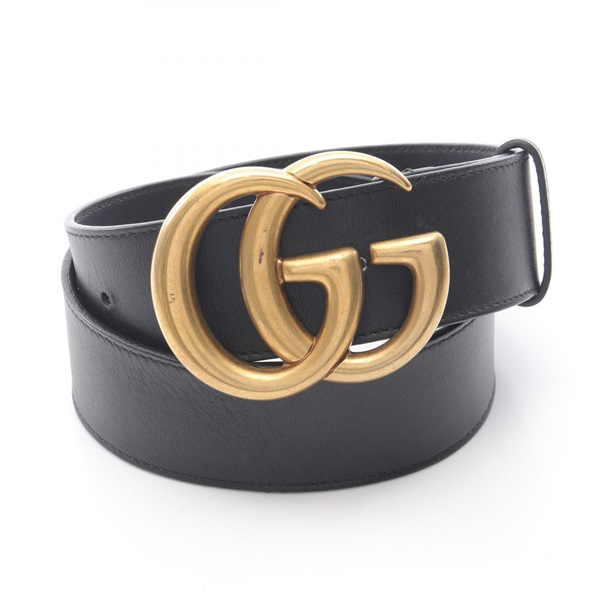 GUCCI GG Marmont belt leather Gold Plated Black Used mens