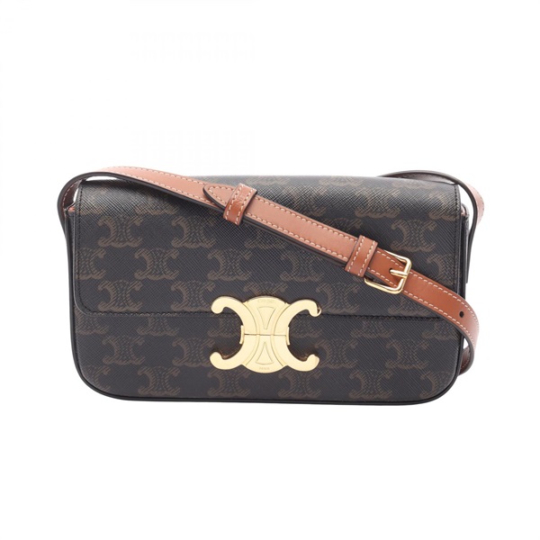 CELINE Claude Triomphe Shoulder Bag 194142 canvas leather Brown Used women GHW