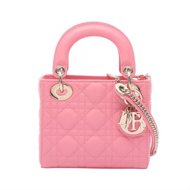 Dior Lady Dior  Mini Cannage Chain Shoulder Handbag leather Pink Used Women CD