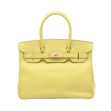 HERMES Birkin 30 Handbag Epsom leather Yellow Lime Used Women Q GHW