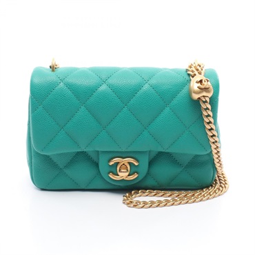 CHANEL Matelasse Chain Shoulder Bag AS3829 Grained calfskin Green Used Women GHW