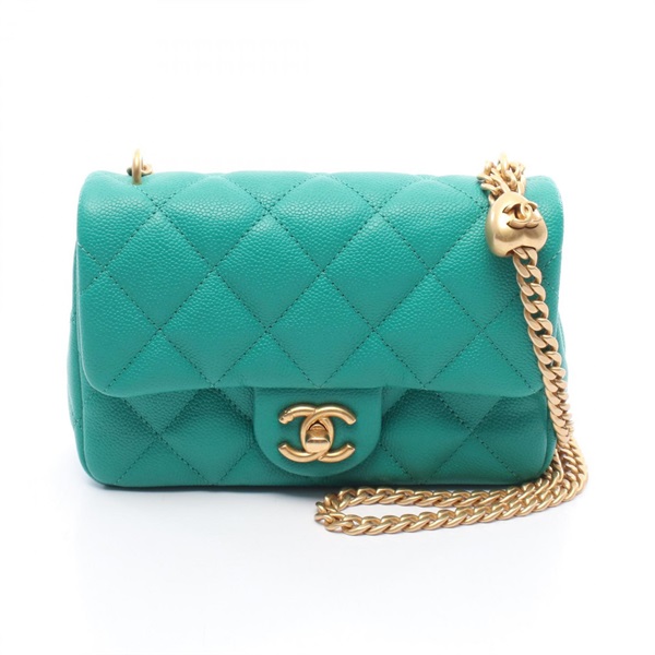 CHANEL Matelasse Chain Shoulder Bag AS3829 Grained calfskin Green Used Women GHW
