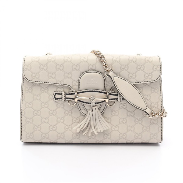 GUCCI Emily Horsebit Guccissima chain Shoulder Bag 295402 leather Gray Used
