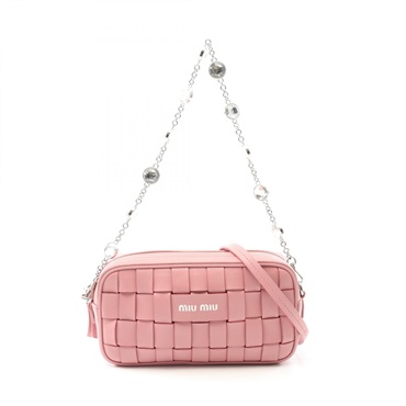 Miu Miu Matelasse Nappa Crystal Chain Shoulder Bag Lambskin Pink Used Women
