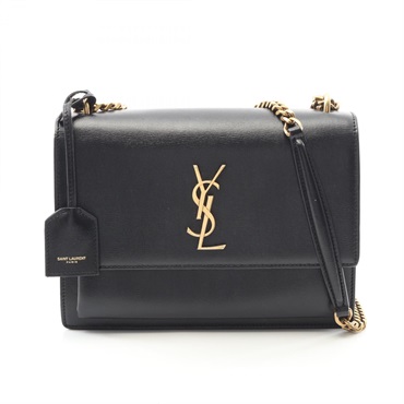 SAINT LAURENT Sunset Crossbody Chain Shoulder Bag 442906 Leather Black Used