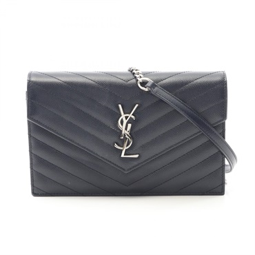 SAINT LAURENT Cassandra Envelope Chain Shoulder Bag 742920 leather Navy Used