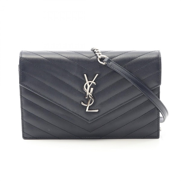 SAINT LAURENT Cassandra Envelope Chain Shoulder Bag 742920 leather Navy Used