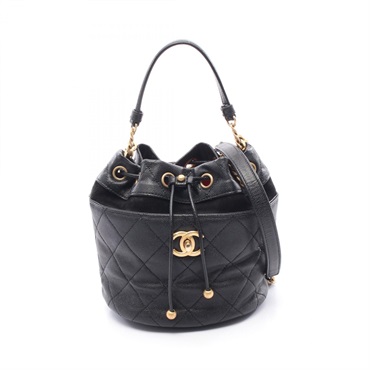 CHANEL Matelasse Mini Bucket Shoulder Bag Calfskin Black Used Women GHW COCO