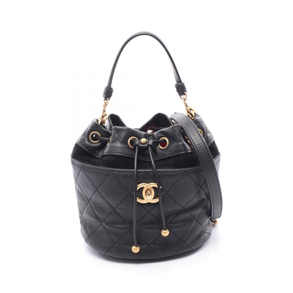 CHANEL Matelasse Mini Bucket Shoulder Bag Calfskin Black Used Women GHW COCO