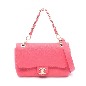 CHANEL Matelasse Chain Shoulder Bag Calfskin Pink Used Women GHW COCO CC