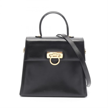 Salvatore Ferragamo Gancini Crossbody Shoulder Handbag 21 0536 Leather Black