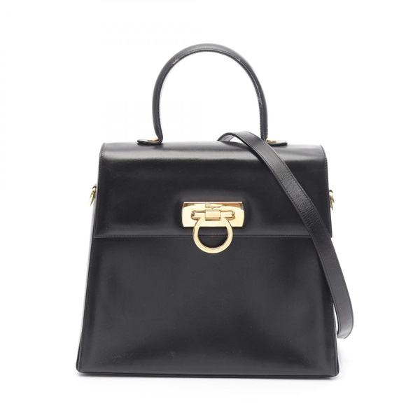 Salvatore Ferragamo Gancini Crossbody Shoulder Handbag 21 0536 Leather Black