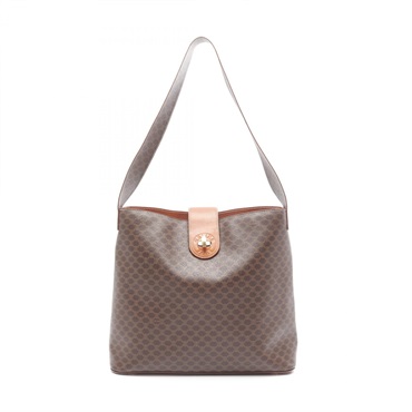 CELINE Macadam Shoulder Tote Bag PVC coated canvas leather Brown Used Women