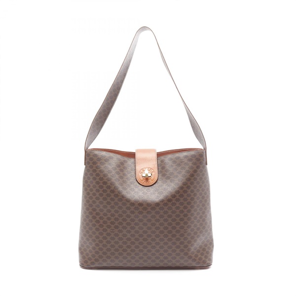 CELINE Macadam Shoulder Tote Bag PVC coated canvas leather Brown Used Women