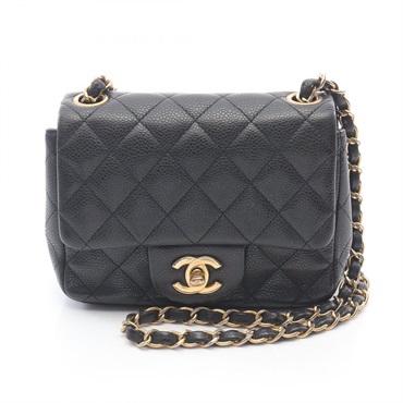CHANEL Mini Matelasse Chain Shoulder Bag A35200 leather Black Used Women GHW CC