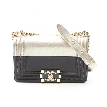 CHANEL Boy Chanel Small Shoulder Bag A67085 Lamb sheep leather Gold Black Used