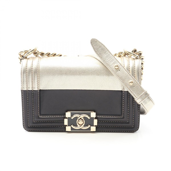 CHANEL Boy Chanel Small Shoulder Bag A67085 Lamb sheep leather Gold Black Used