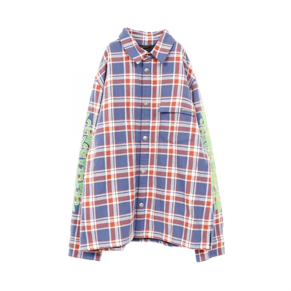 CHROME HEARTS cross ball button Coverall shirt jacket cotton checked Used size L