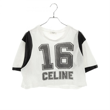 CELINE 16 CELINE Printed Cropped Mesh T-shirt cotton White Black Used Women #XS