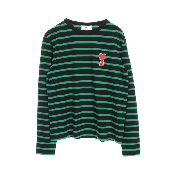 AMI T-shirt #M long sleeves stripeH18J104.72 cotton Green Black Used mens