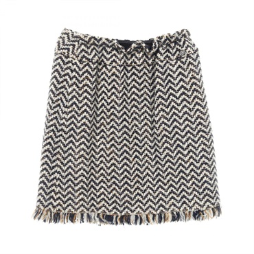 CHANEL COCO Mark skirt P62387V47803 wool Nylon Navy White Used Women #42 CC