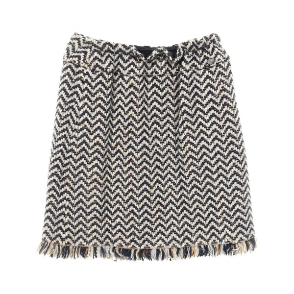 CHANEL COCO Mark skirt P62387V47803 wool Nylon Navy White Used Women #42 CC