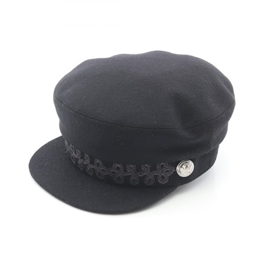 HERMES Kabour en Finesse Newsboy Cap hats wool Black Used Women #57